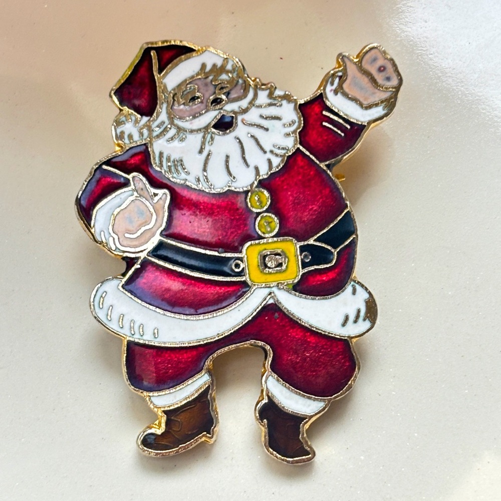 Vintage Festive Santa Claus Enamel Pin, 1979
